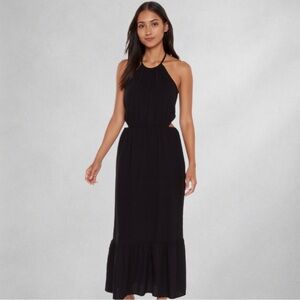 Rachel Zoe Dress M Black Cutout Halter Midi Dress Tiered Hem 11/3